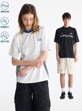 UNF3M反光印花拼接撞色户外透气速干骑行跑步运动圆领短袖T恤春夏