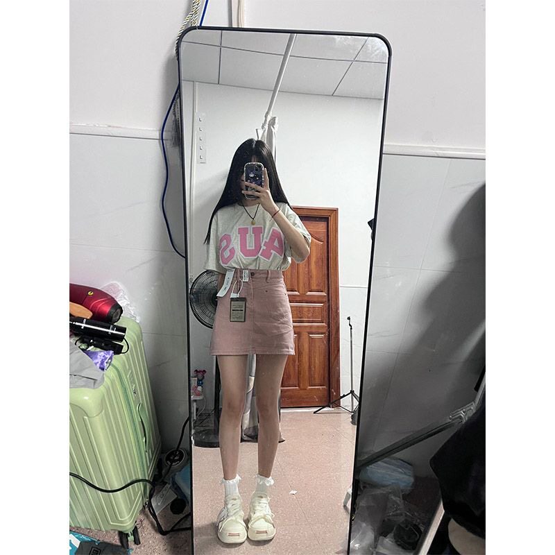 有内衬小个子复古脏粉色牛仔半身裙女2024新款设计感显瘦a字短裙