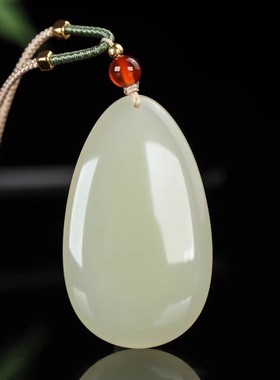 天然水滴和田玉无事牌吊坠男女款时尚百搭玉石挂件项链送女友礼物