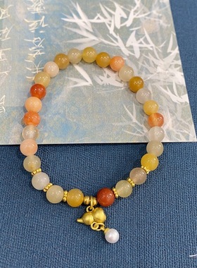 天然金丝玉手链女款单圈时尚百搭饰品礼物送女友闺蜜生日礼物