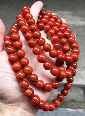 南红玛瑙玉手链火焰红108颗手串