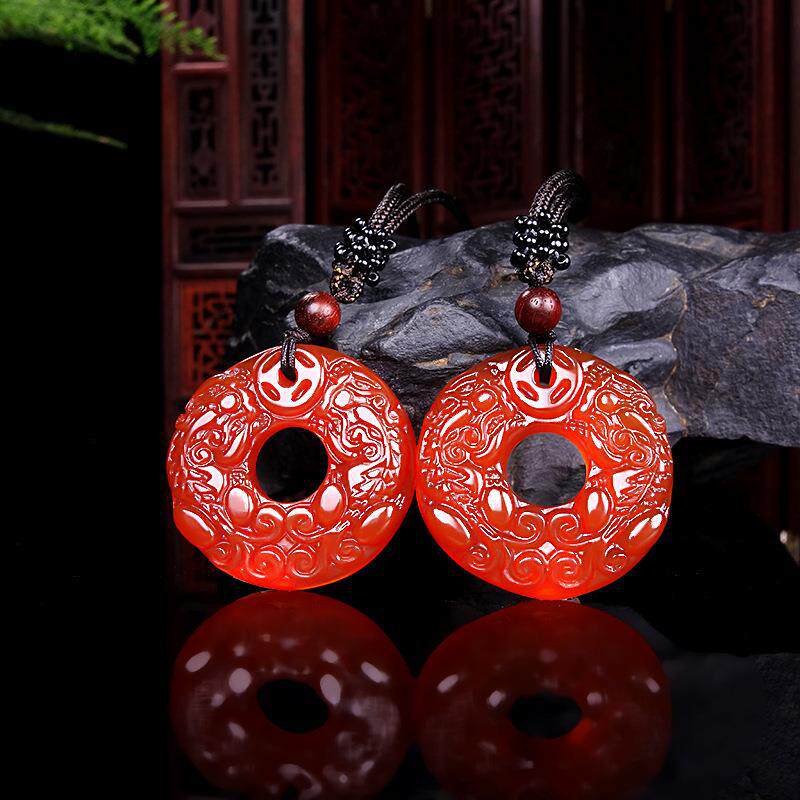 天然正品红玛瑙双貔貅玉髓吊坠平安扣玉环项坠挂件男女颈饰毛衣链