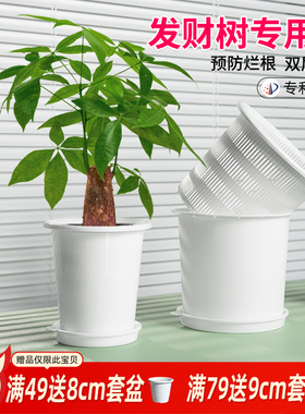 美莳种发财树的专用花盆双层大套盆树脂塑料控根透气超陶瓷青山盆