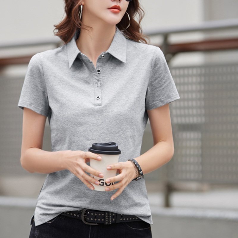 纯棉纽扣翻领t恤女2025春夏新款宽松百搭时尚休闲上衣打底衫ins潮