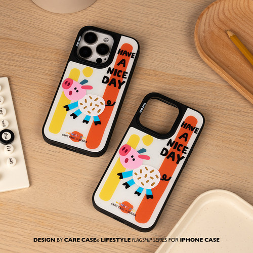CARECASE 黑框立体印花小猪手机壳 适用于苹果iPhone 16 15 14 Pro Max 简约童趣可爱 卡通插画少女 防摔