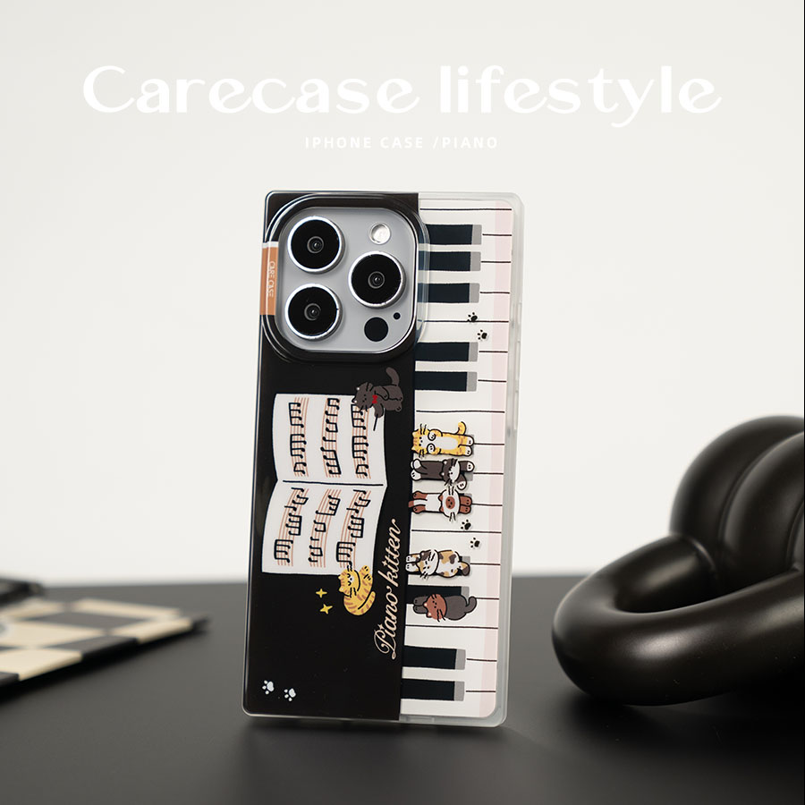 CARECASE钢琴小猫方形手机壳
