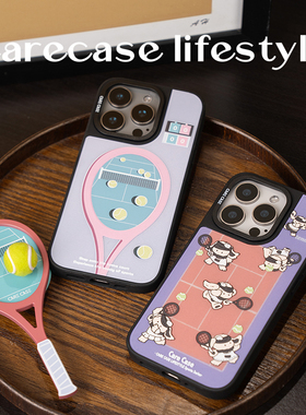 CARECASE 黑框网球兔子/网球球场磁吸手机壳 适用于苹果iPhone 16 15 14 13 Pro Max 原创设计 卡通有趣插画
