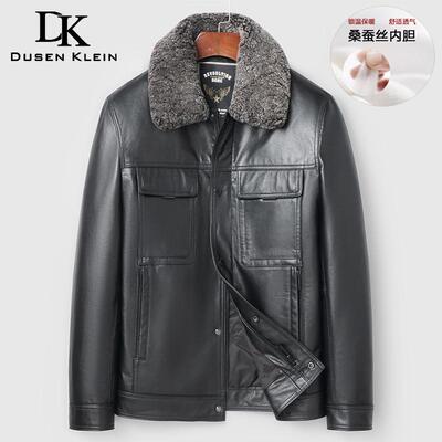 海宁头层小牛皮夹克加绒皮衣