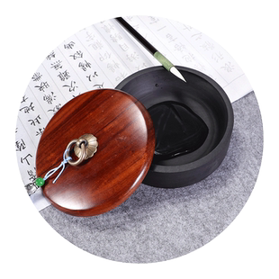 湖羊单打圆池砚台书法专用带盖歙砚学生成人练毛笔字原石砚墨盒天然高档素砚笔舔笔洗文房四宝用品