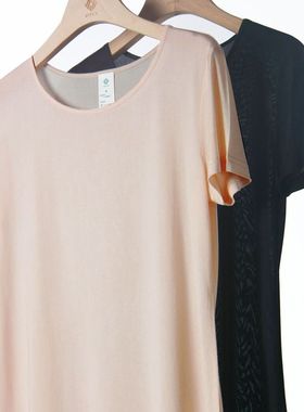 OTEX夏季女士环保桑蚕丝纯色圆领短袖t恤简约基础真丝针织可持续