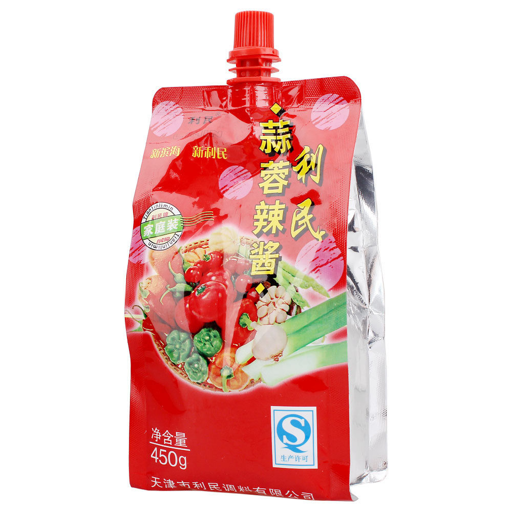 天津利民蒜蓉辣酱450g袋装拌饭下饭酱烧烤辣椒酱调味酱料5袋包邮