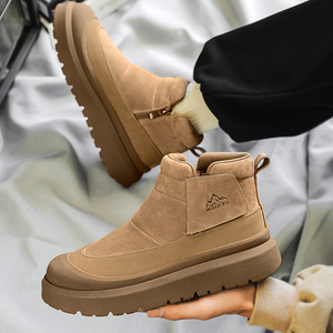 马丁靴男款2024新款美式工装靴子冬季加绒保暖雪地棉鞋一脚蹬男靴