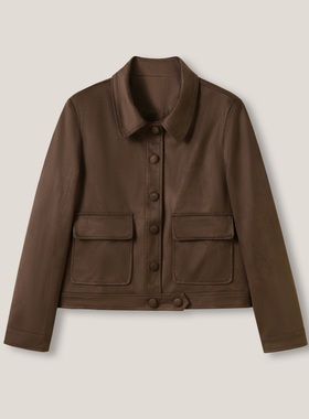 【春春Spring】设计款正肩按扣绒面革短款小香风外套ss26403