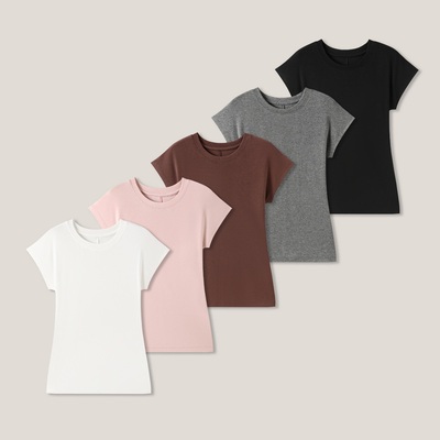 【富婆她来了】字母贴标撞色简约休闲百搭套头圆领短袖T恤SS28015