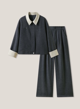 【悟空粉丝专享】斜纹牛仔磨毛质感 撞边拼接牛仔套装ss26323ZH