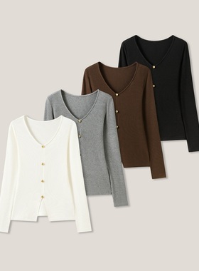 【春春Spring】设计款U领纽扣时尚两穿长袖开衫SS26395