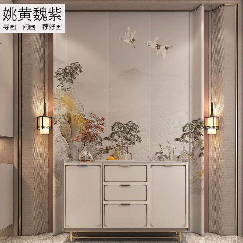 壁布描金宋代美学墙布堆墨肌理茶室壁纸远山意境酒店工程阻燃壁画