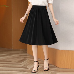 时尚女装夏季半身裙a字裙中款伞裙高腰显瘦白色2025新款薄款裙子