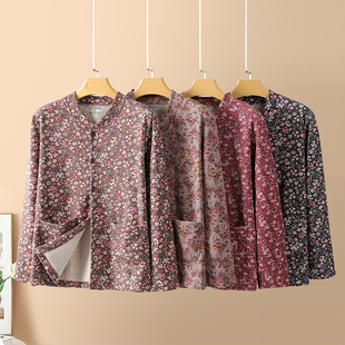 奶奶装小碎花秋冬季加厚外套中老年人女装保暖内胆妈妈装休闲外套