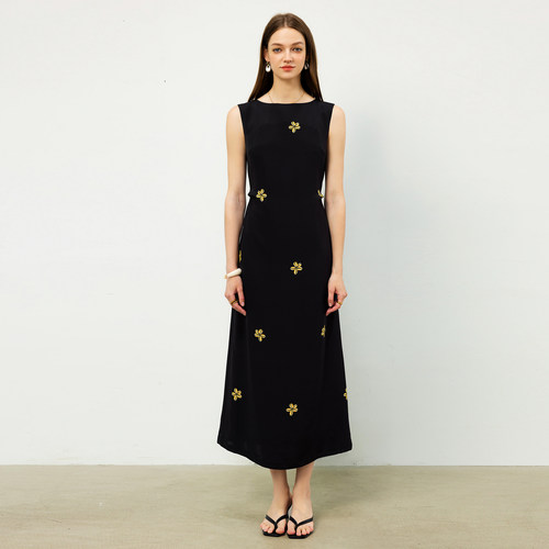 CHINAL夏季重磅6A级桑蚕丝连衣裙28姆米重绉真丝显瘦背心印花长裙