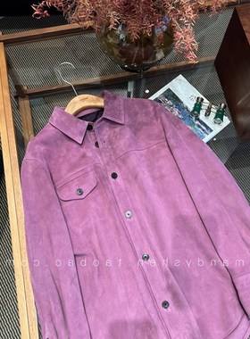 CHINAL秋新款进口鹿皮绒绒面高级感设计中长款衬衫皮衣外套女