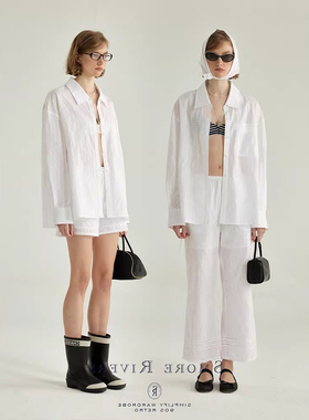 2026春装新款精致通勤极简日本进口镂空提花套装衬衫短裤长裤女