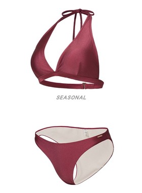 泳衣女士2025新款低腰海岛度假性感比基尼故宫红色三角裤分体泳衣