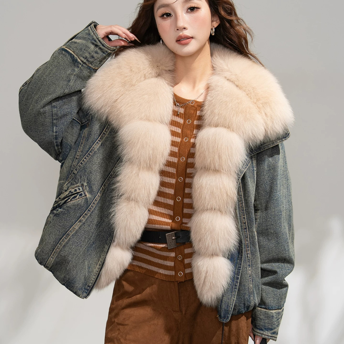 瑞瑞套羽绒服配毛领狐狸毛真毛可拆卸含90鹅绒506t z