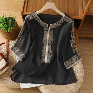 上衣衬衫 休闲复古民族风棉麻衬衫 DFL0143011 原创风格 瑞瑞风衬衫