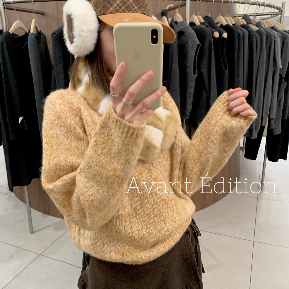 瑞瑞款超幼马海毛拼色浪漫圆领球球纱套头毛衣(含12马海毛)AN831