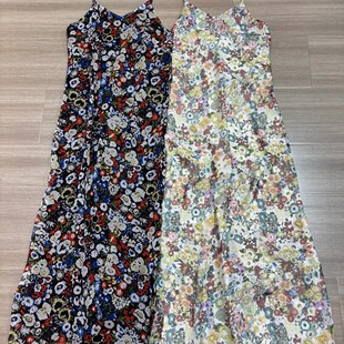 瑞瑞店碎花自带松弛感V领吊带轻盈舒适真丝吊带连衣裙YS362 G322