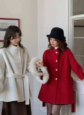瑞家羊毛外套(配腰带,可拆真狐狸毛袖毛)（含100澳毛）YS1-88122