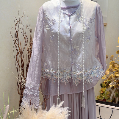 瑞瑞新新中式绣花工艺设计贵气紫马甲(不含下装+内搭+项链)9421