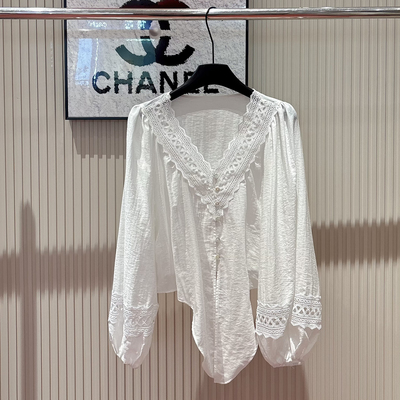 瑞瑞26夏上新法式优雅绝美气质V领显瘦苎麻小衫w1188