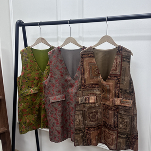 ysj 瑞瑞年夏上新新中式 新中式 马甲 Y371 复古提花V领叠穿中长款