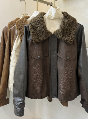 瑞瑞女装韩系时尚刺绣拼皮翻领保暖羽绒服外套LP-2