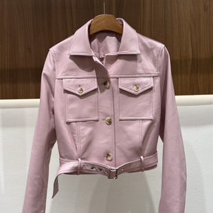 配腰带 腰带夹克皮衣 JU10061 粉色进口羊皮修身 瑞瑞26年春款