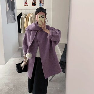 瑞瑞小众设计宽松中长款羊毛外套(配围巾可拆)（含90绵羊毛）P831