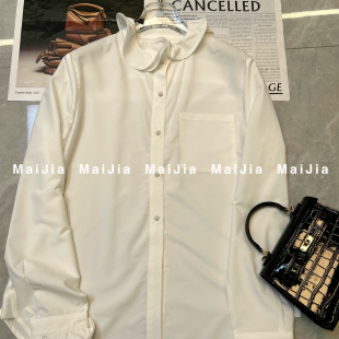 瑞瑞小众设计夏上新设计感木耳边立领长袖 J742 衬衫