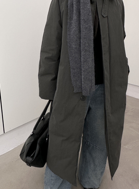 瑞瑞极简鹅绒服配腰带设计长款保暖羽绒服外套配腰带82525