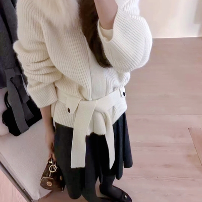 瑞瑞设计毛衣开衫毛衣(配毛领仿狐狸毛仿毛可拆卸,腰带)WP1957