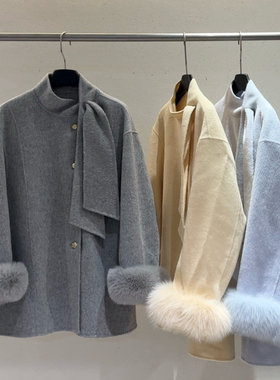 瑞家袖口狐狸毛羊毛外套(配狐狸袖毛可拆卸)（含100羊毛）259805