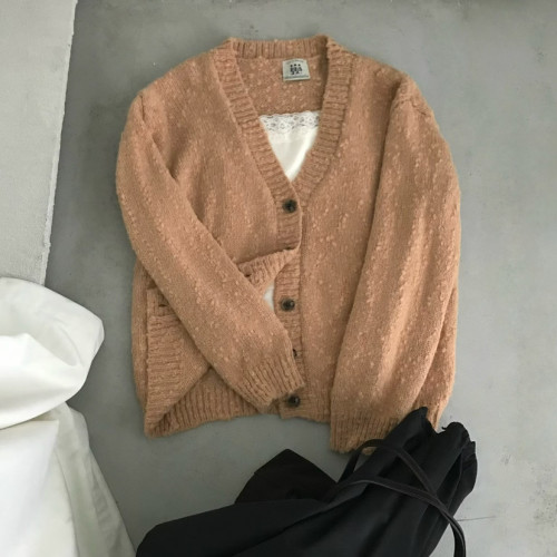 冬上新慵懒风V领加厚开衫保暖毛衣W0903