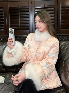 瑞瑞家感时尚气质显瘦保暖羽绒服外套(配可拆真狐狸袖毛)754244