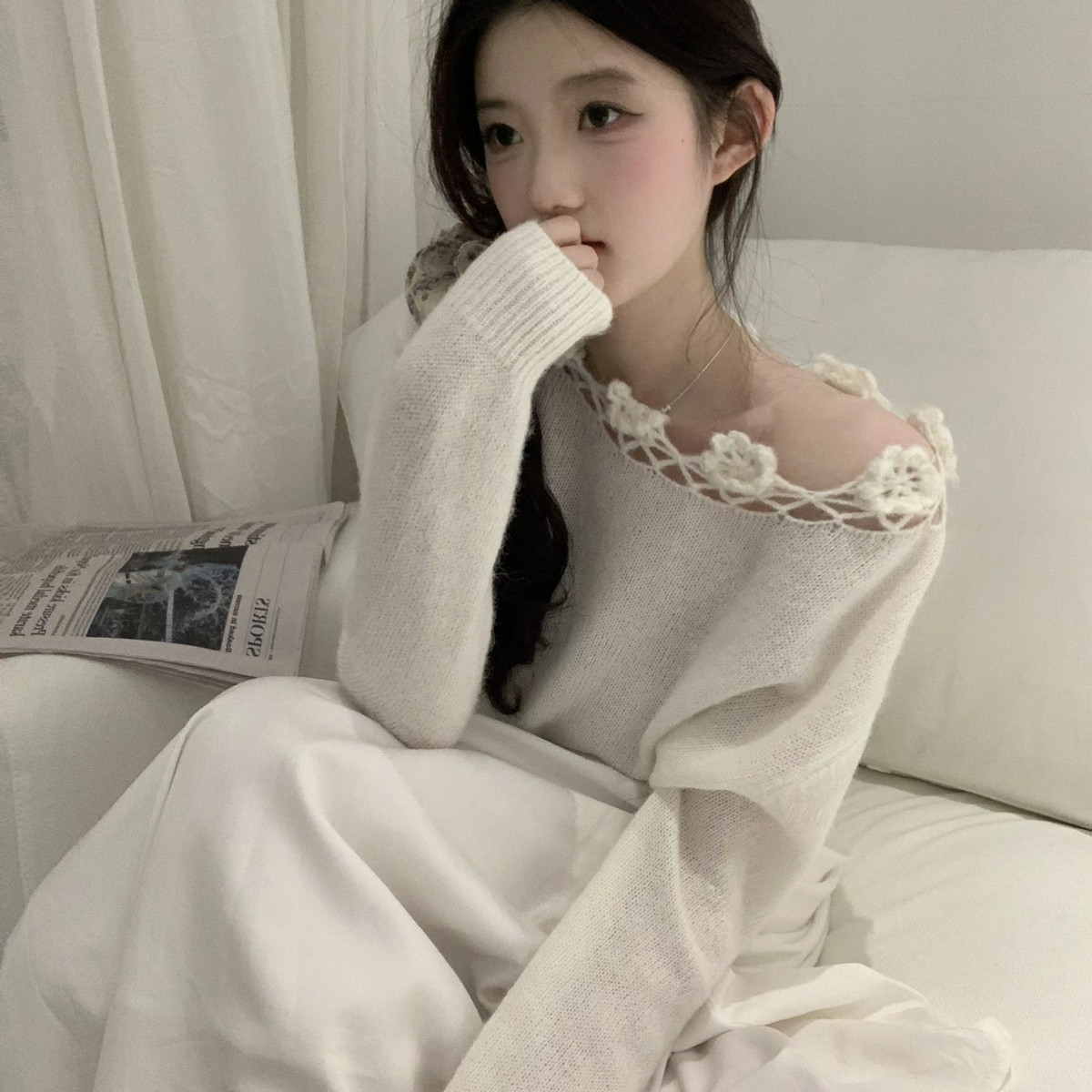 瑞瑞小众设计花淡色系可斜肩上衣保暖毛衣（含20羊毛）26009,女装/女士精品,毛针织衫,淘宝优惠券,粉丝福利购,淘宝优惠卷