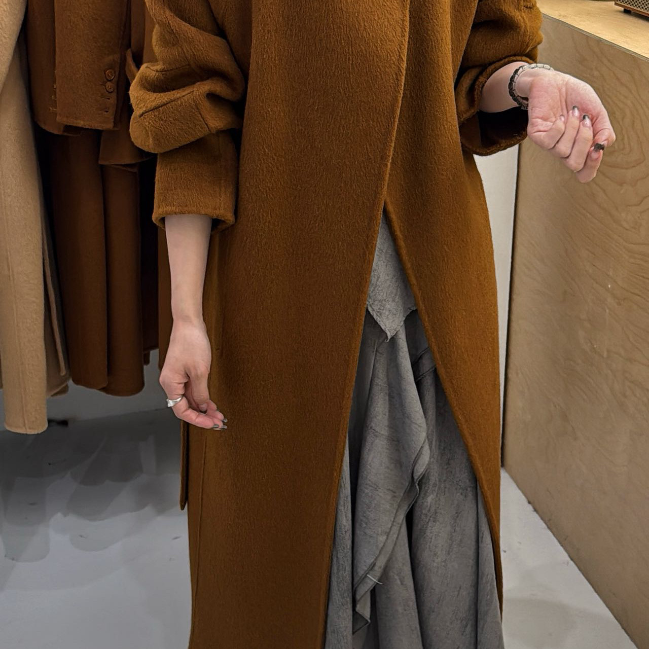 瑞瑞小众设计复古风立领长款羊毛外套(配腰带)（含70羊毛）596,女装/女士精品,羽绒服,淘宝优惠券,粉丝福利购,淘宝优惠卷