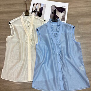 瑞瑞店新V领木耳边无袖 G322 剪裁通勤显白百搭单品天丝背心YS368