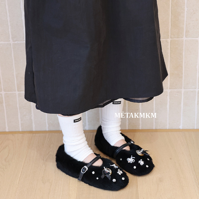 冬季加绒保暖女金属扣乐福鞋