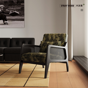 新款沙发边椅实木休闲客厅家具阳台喝茶单人椅轻奢高级感意式懒人