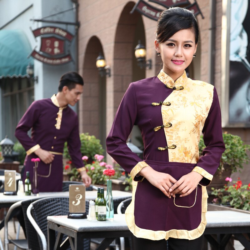 酒店工作服秋冬装女餐厅农家乐火锅店服务员制服长袖餐饮茶楼工装
